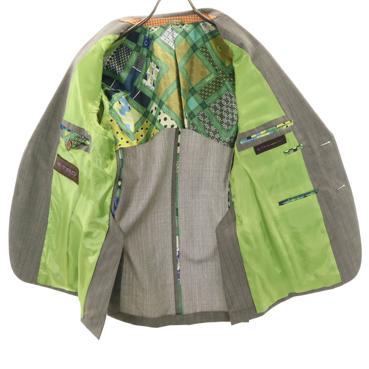 ETRO エトロ イタリア製 シルクブレンド ストライプ柄 スーツ 上下 セットアップ 44 グレー メンズ