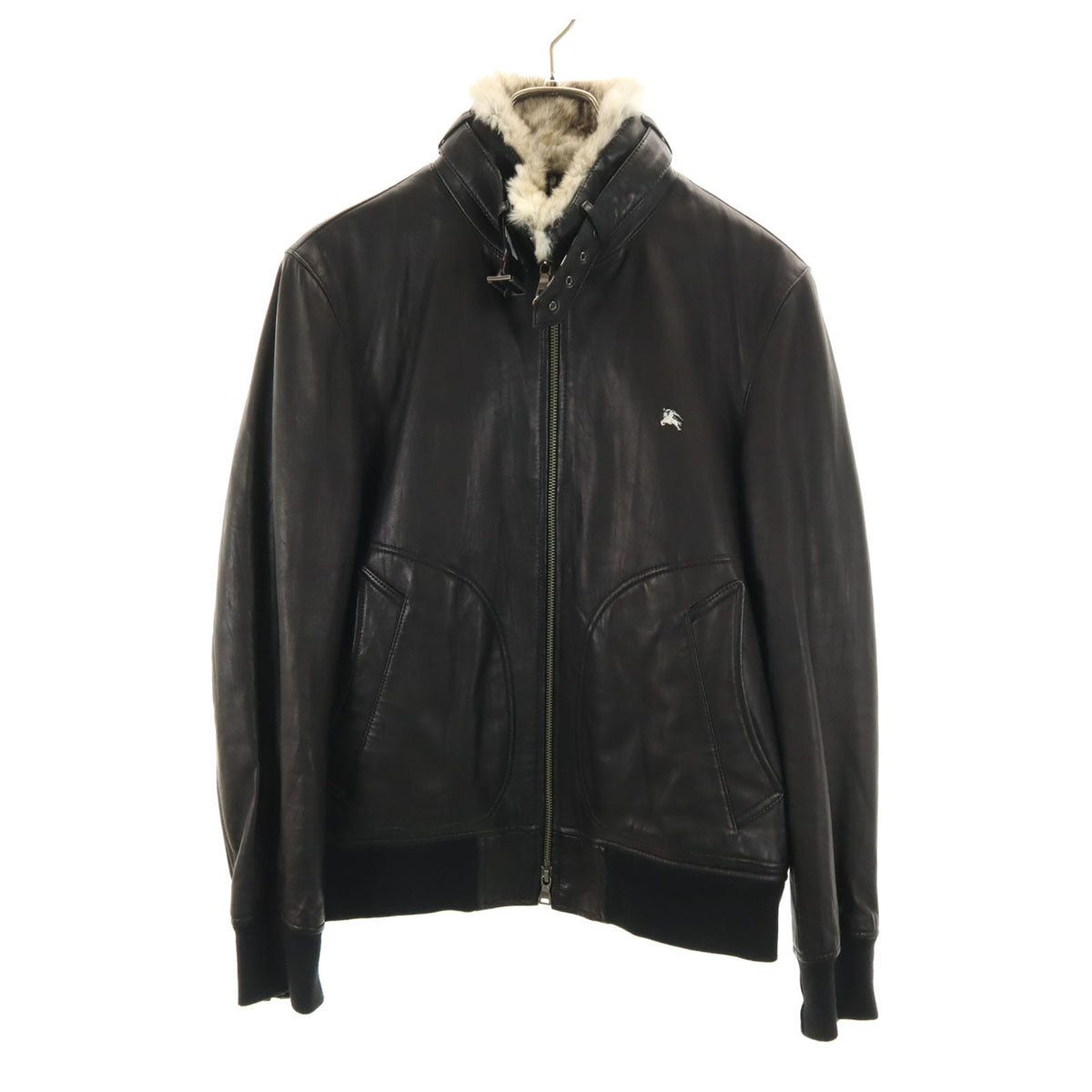 BURBERRY BLACK LABEL バーバリーブラックレーベル 羊革 レザージャケット M ブラック 三陽商会 ラビットファー付き メンズ