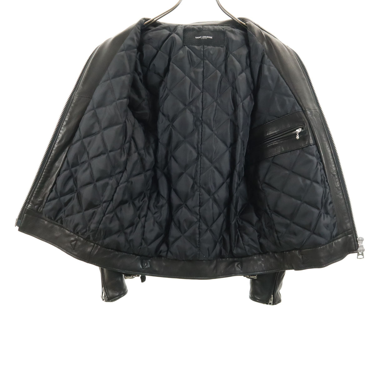 nano universe ナノユニバース 羊革 レザージャケット S ブラック サーモライト中綿 メンズ