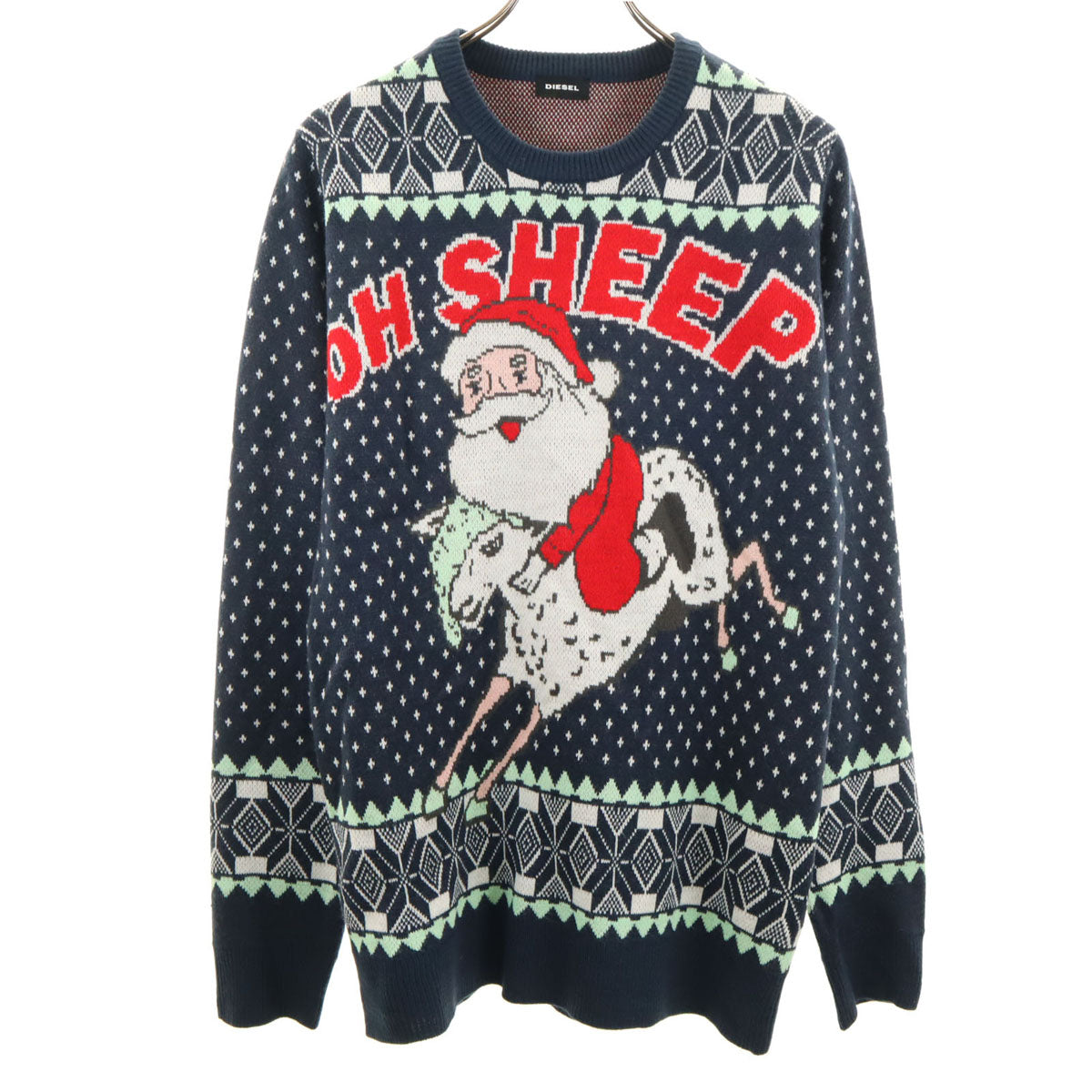 美品 DIESEL ディーゼル OH SHEEP クリスマス 長袖 セーター L ネイビー ニット サンタ メンズ