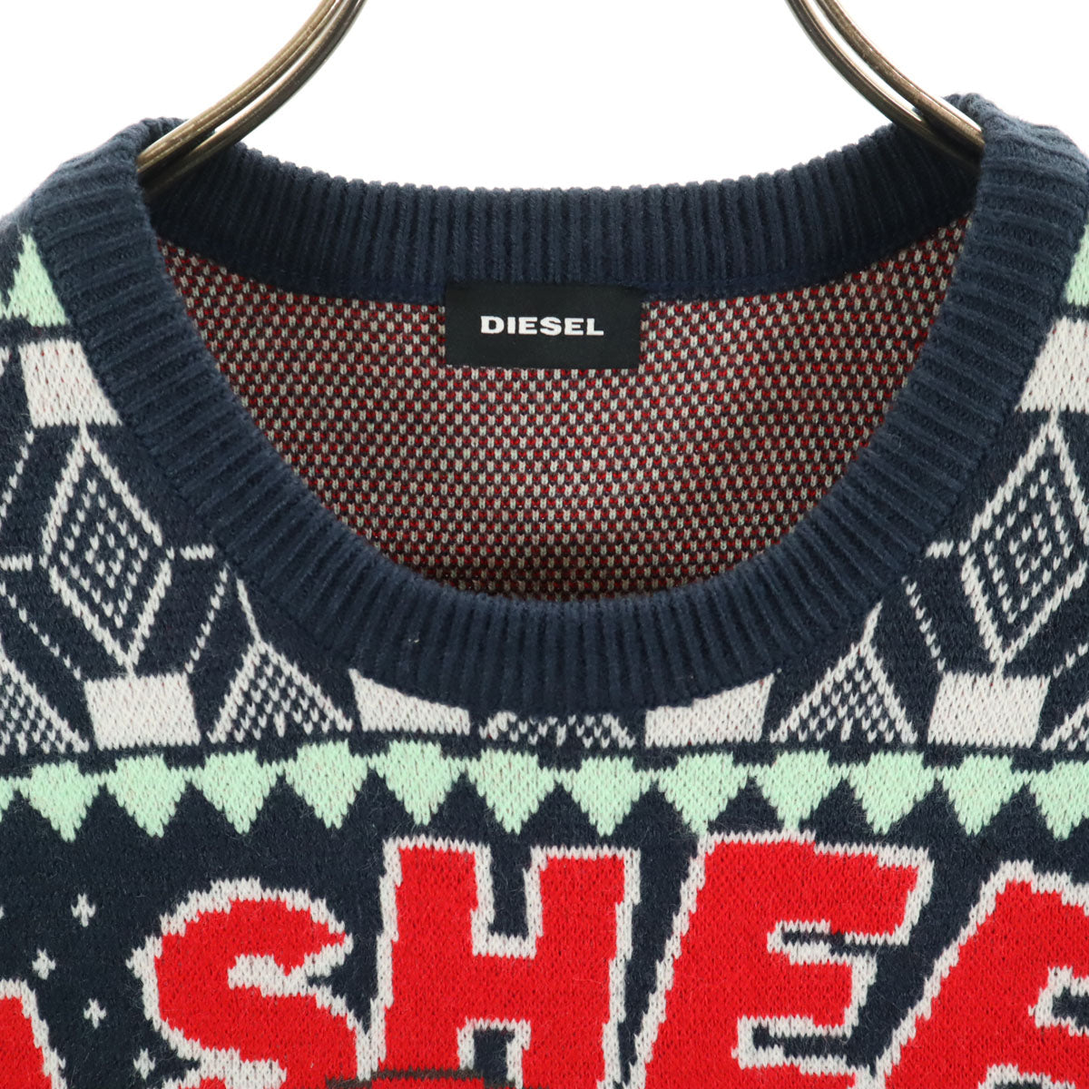 美品 DIESEL ディーゼル OH SHEEP クリスマス 長袖 セーター L ネイビー ニット サンタ メンズ