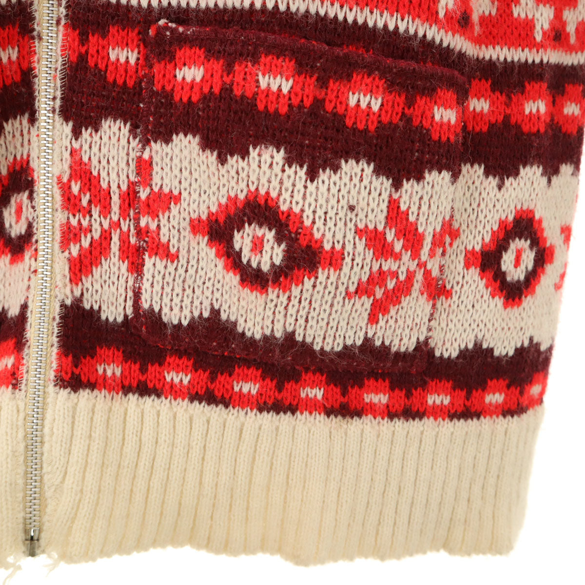 VINTAGE ヴィンテージ 70s セパポケ ノルディック柄 長袖 ジップアップ カーディガン レッド レディース