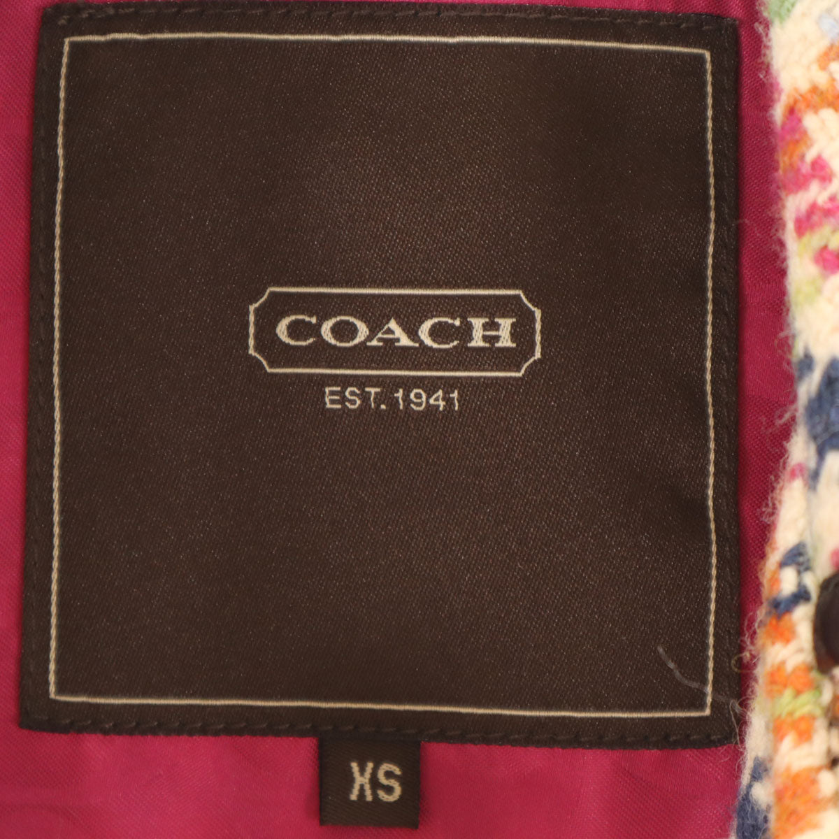 COACH コーチ レザーパイピング チェック柄 ウールコート XS レディース