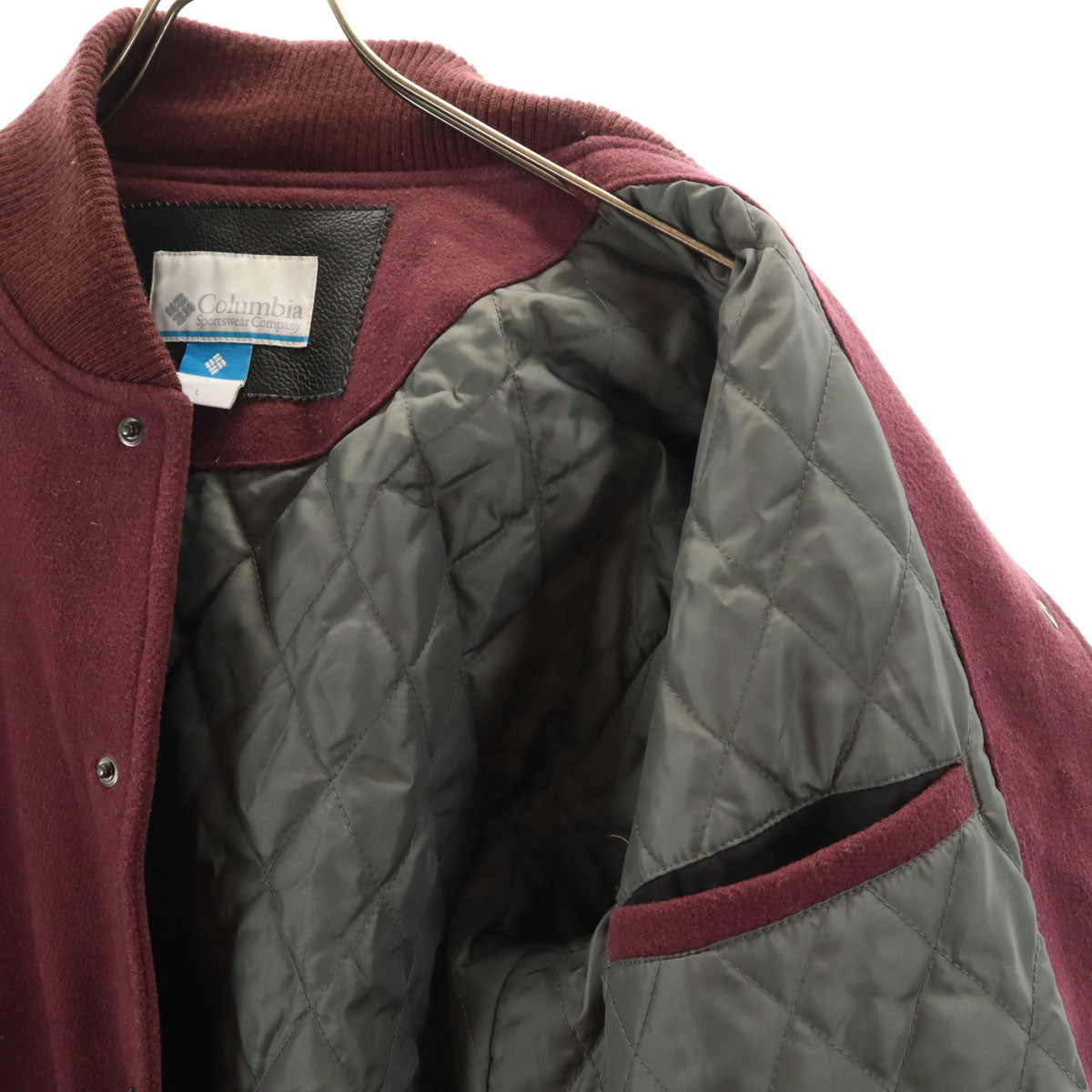 Columbia コロンビア 牛革レザー切替 スタジャン L ボルドー アウトドア 中綿 メンズ