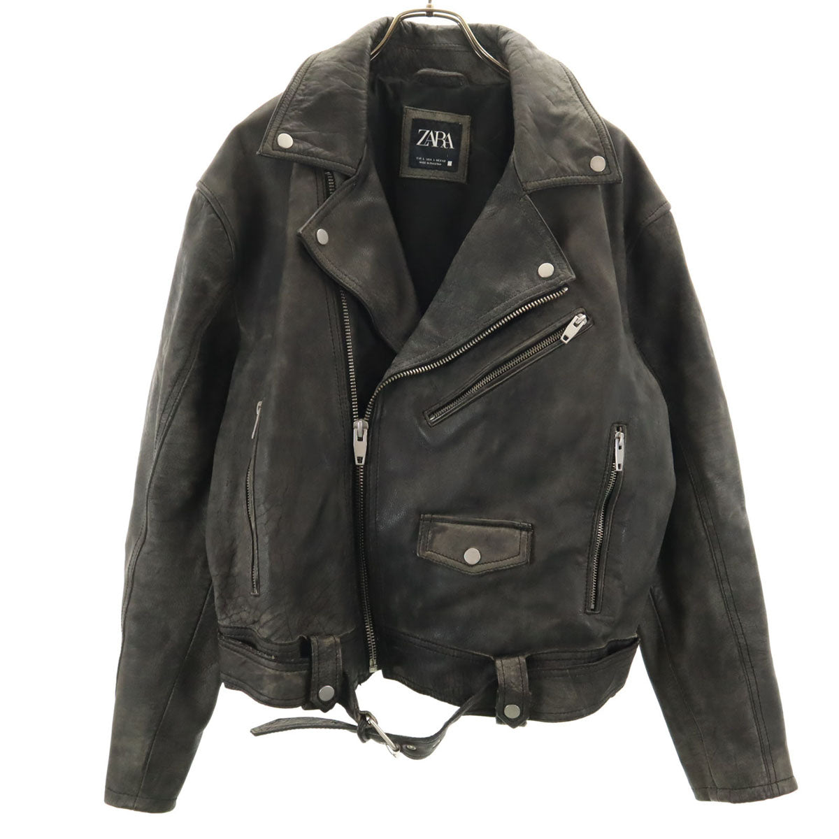 ZARA ザラ 水牛革 バッファローレザー ダブルライダースジャケット L チャコール メンズ