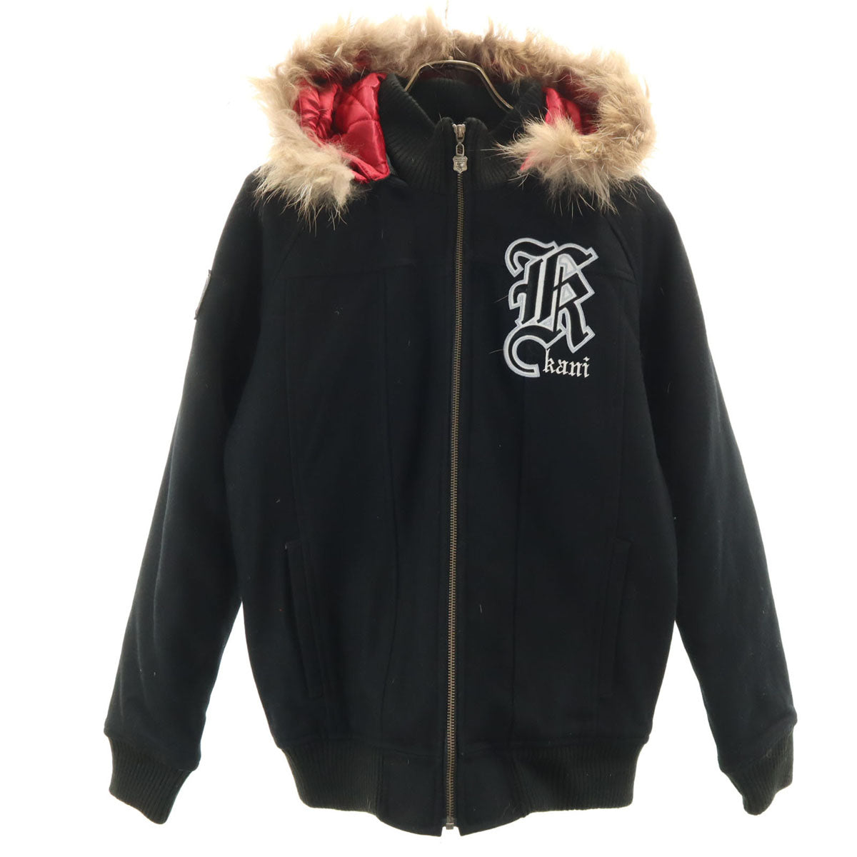 Karl Kani カールカナイ ウールジャケット L ブラック ラクーンファー付き メンズ