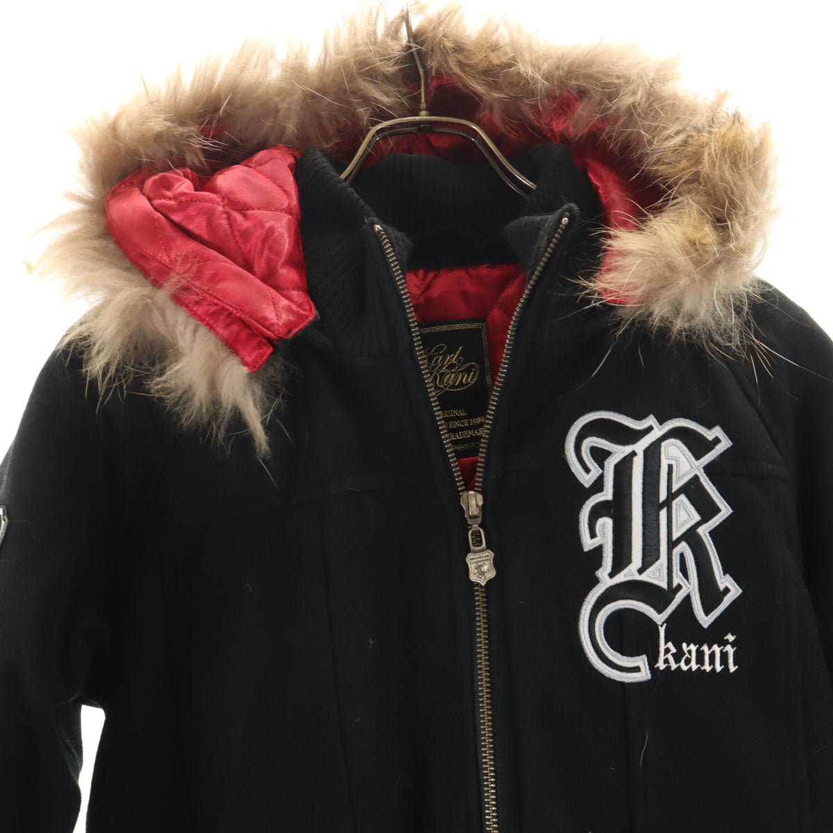 Karl Kani カールカナイ ウールジャケット L ブラック ラクーンファー付き メンズ