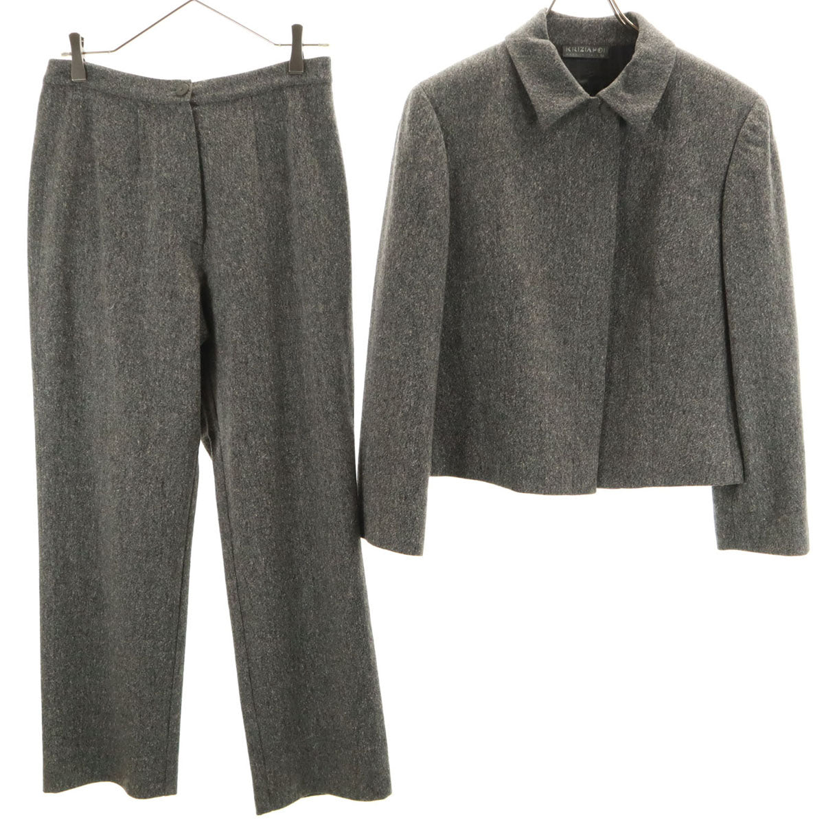KRIZIA クリツィア イタリア製 ツイード パンツスーツ 上下 セットアップ 44 グレー レディース