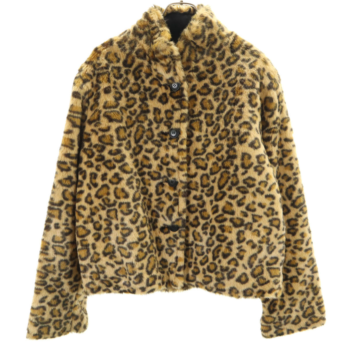 BASIC by KRIZIA ベーシックバイクリツィア レオパード リバーシブル フェイクファー ジャケット L ベージュ ヒョウ柄 レディース