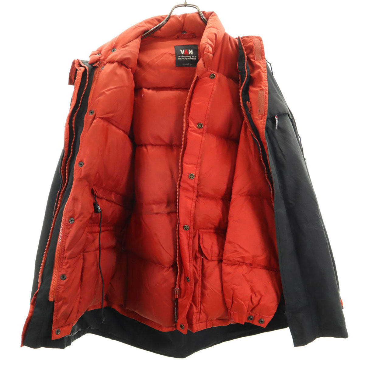 VAN JACKET ヴァンヂャケット バックロゴ フーデッド コート L ブラック ダウンライナー付き メンズ