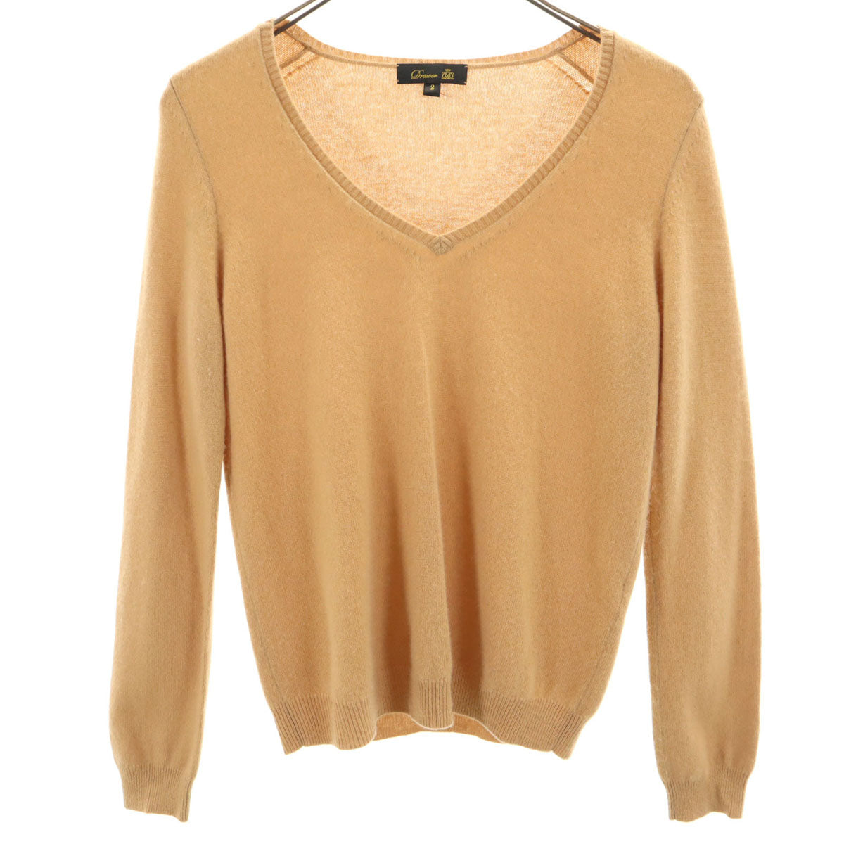 Drawer ドゥロワー カシミヤ100％ 長袖 Vネック セーター 2 ベージュ ニット レディース