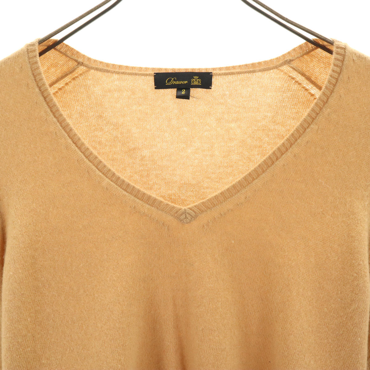 Drawer ドゥロワー カシミヤ100％ 長袖 Vネック セーター 2 ベージュ ニット レディース