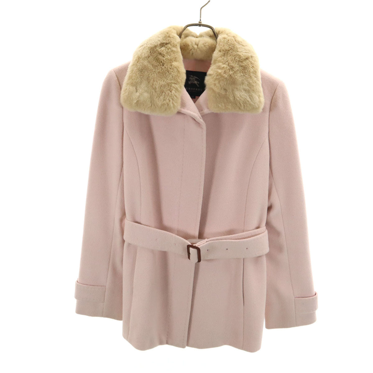 BURBERRY LONDON バーバリーロンドン アンゴラブレンド ウールコート 38 ピンク 三陽商会 ラビットファー付き レディース