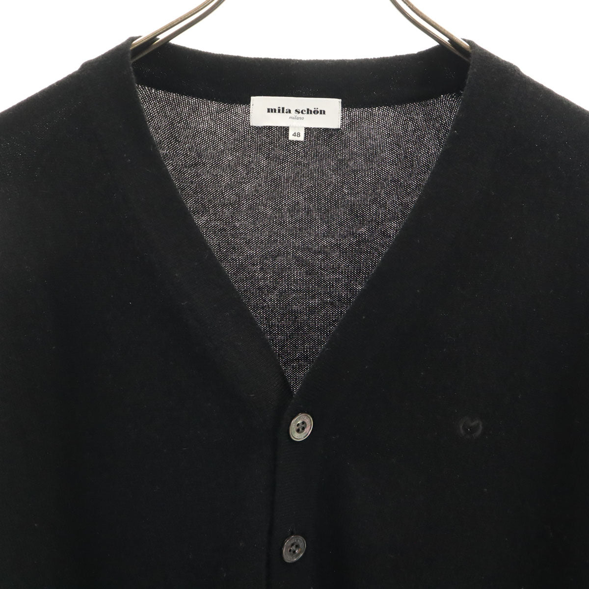 mila schon ミラショーン 日本製 カシミヤ100％ 長袖 Vネック ニットカーディガン 48 ブラック メンズ