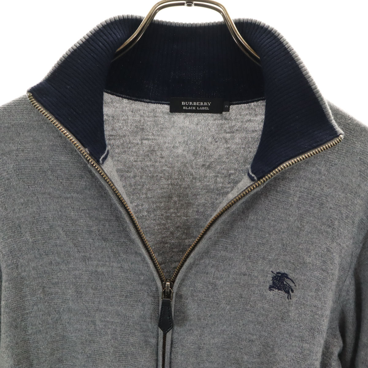 BURBERRY BLACK LABEL バーバリーブラックレーベル ダイヤ柄 ニットジャケット 2 グレー 三陽商会 レディース