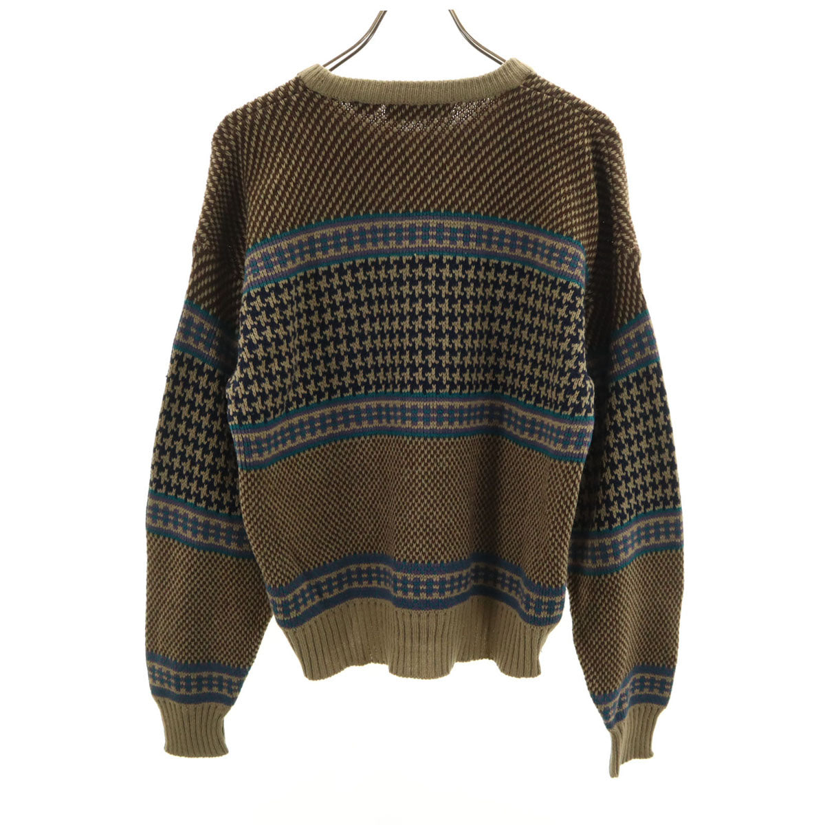 VAN HEUSEN ヴァンヒューゼン 80s 90s オールド 総柄 長袖 セーター M ブラウン ニット メンズ