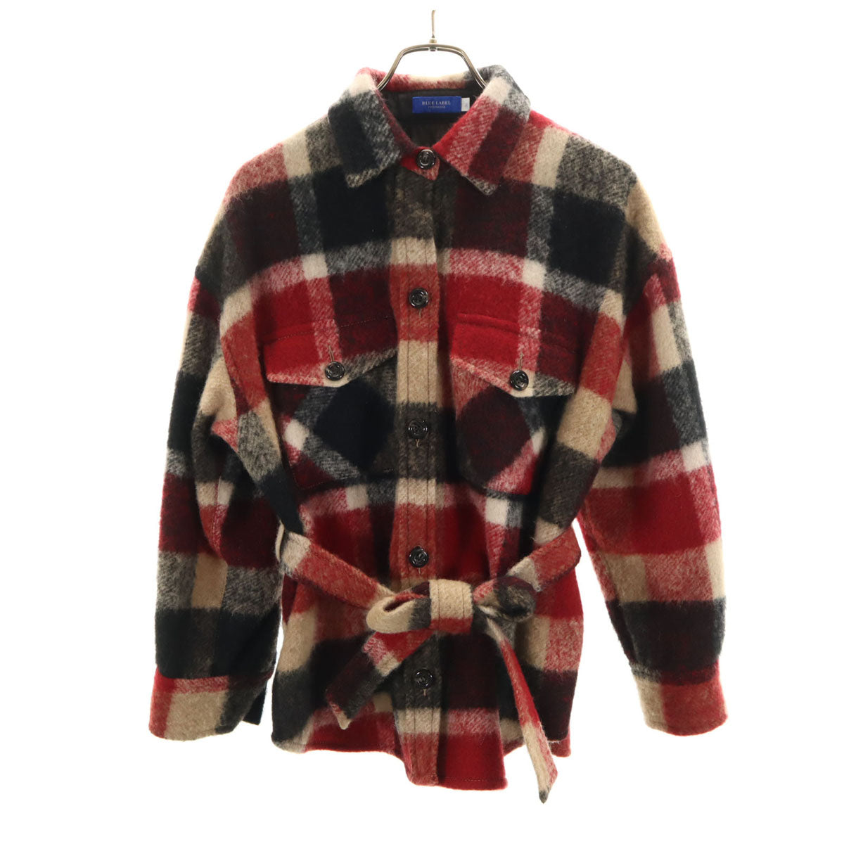 BLUE LABEL CRESTBRIDGE ブルーレーベルクレストブリッジ チェック柄 長袖 ウールシャツ 36 レッド レディース