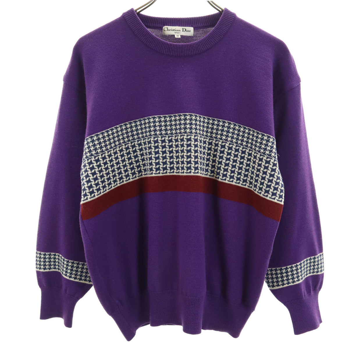 Christian Dior SPORTS クリスチャンディオールスポーツ 90s オールド ハウンドトゥース柄 長袖 ニット M パープル セーター 千鳥格子 レディース