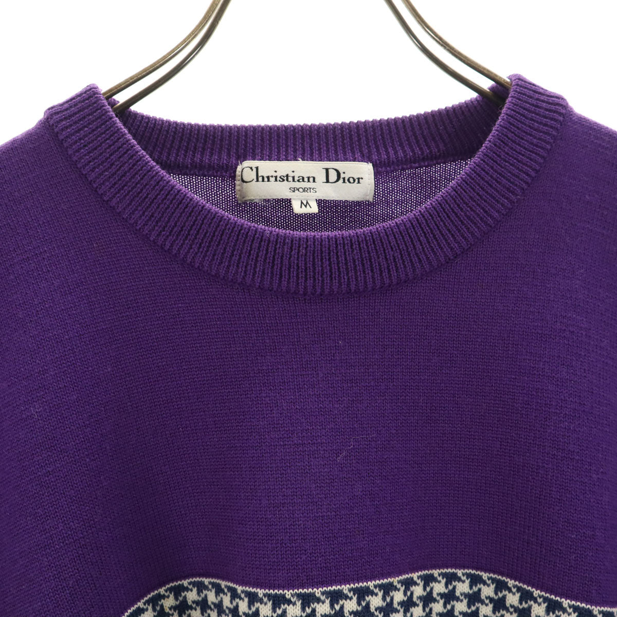 Christian Dior SPORTS クリスチャンディオールスポーツ 90s オールド ハウンドトゥース柄 長袖 ニット M パープル セーター 千鳥格子 レディース