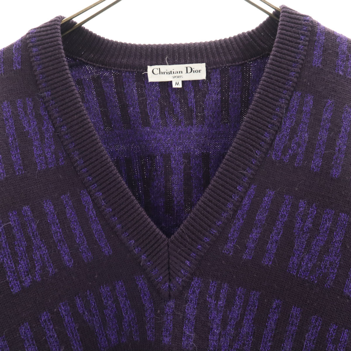 Christian Dior SPORTS クリスチャンディオールスポーツ 90s オールド 総柄 長袖 Vネック セーター M パープル ニット レディース