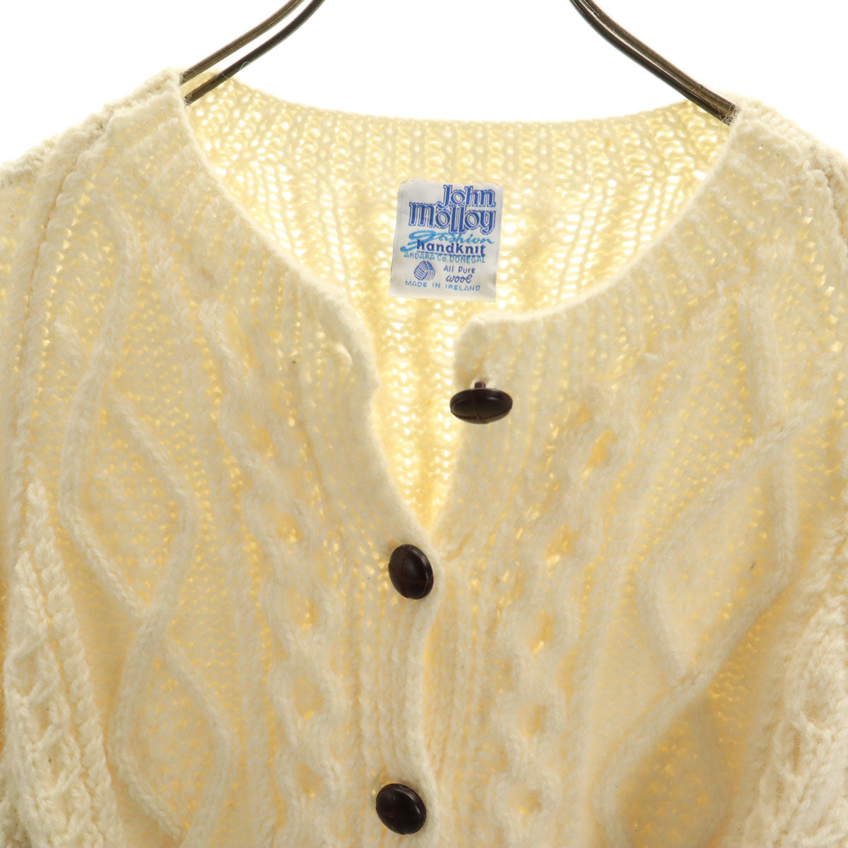 John Molloy ジョンモロイ アイルランド製 長袖 アラン編み ニットカーディガン 生成り レディース