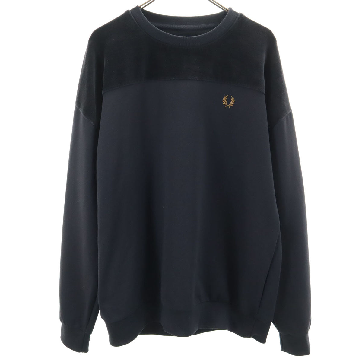 FRED PERRY フレッドペリー 長袖 ベロア切替 Tシャツ L ブラック ロンT メンズ