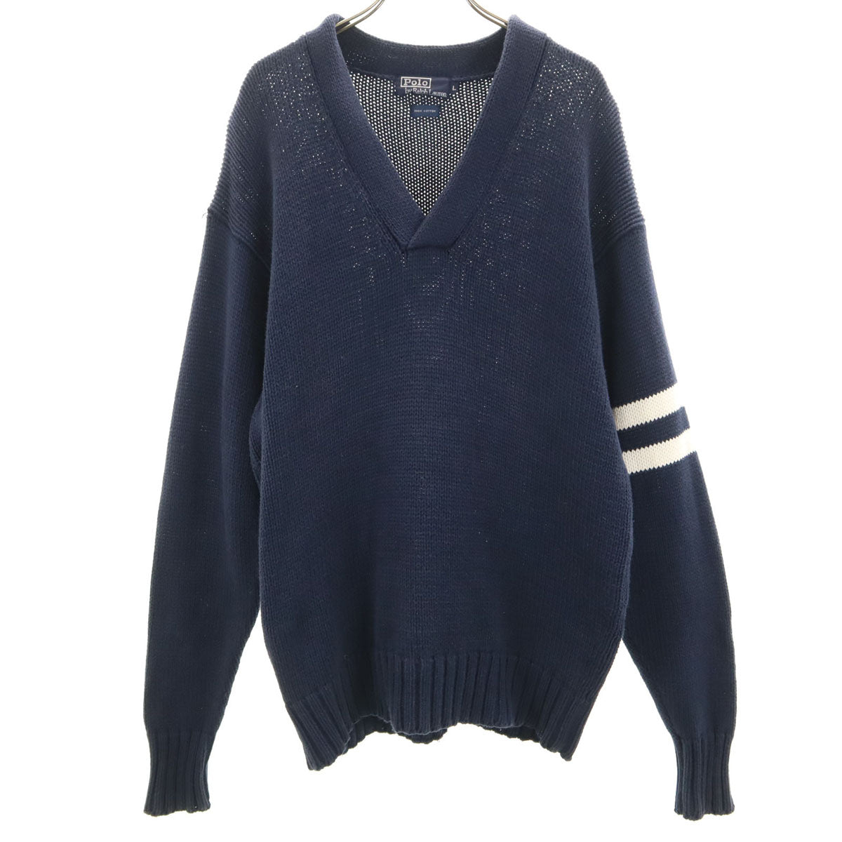 POLO RALPH LAUREN ポロラルフローレン 90s オールド 長袖 Vネック セーター L ネイビー ニット メンズ