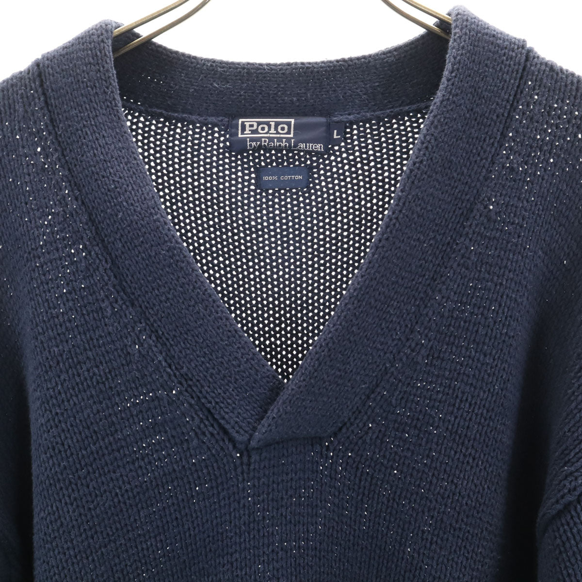 POLO RALPH LAUREN ポロラルフローレン 90s オールド 長袖 Vネック セーター L ネイビー ニット メンズ