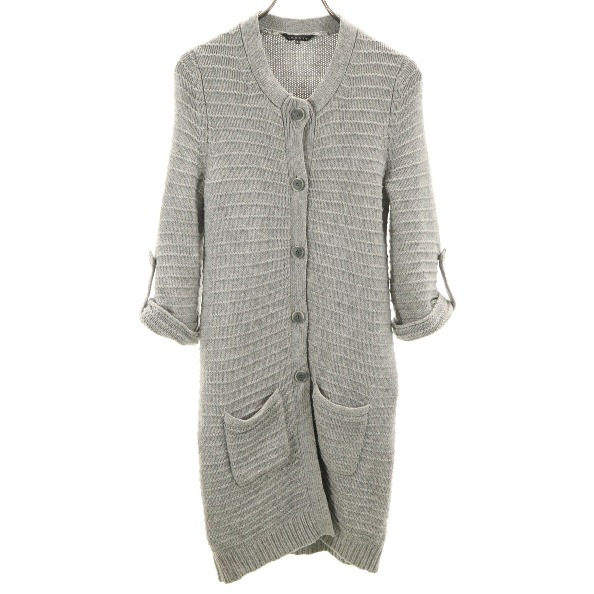 theory セオリー 7分袖 ロング ニットカーディガン 2 グレー レディース