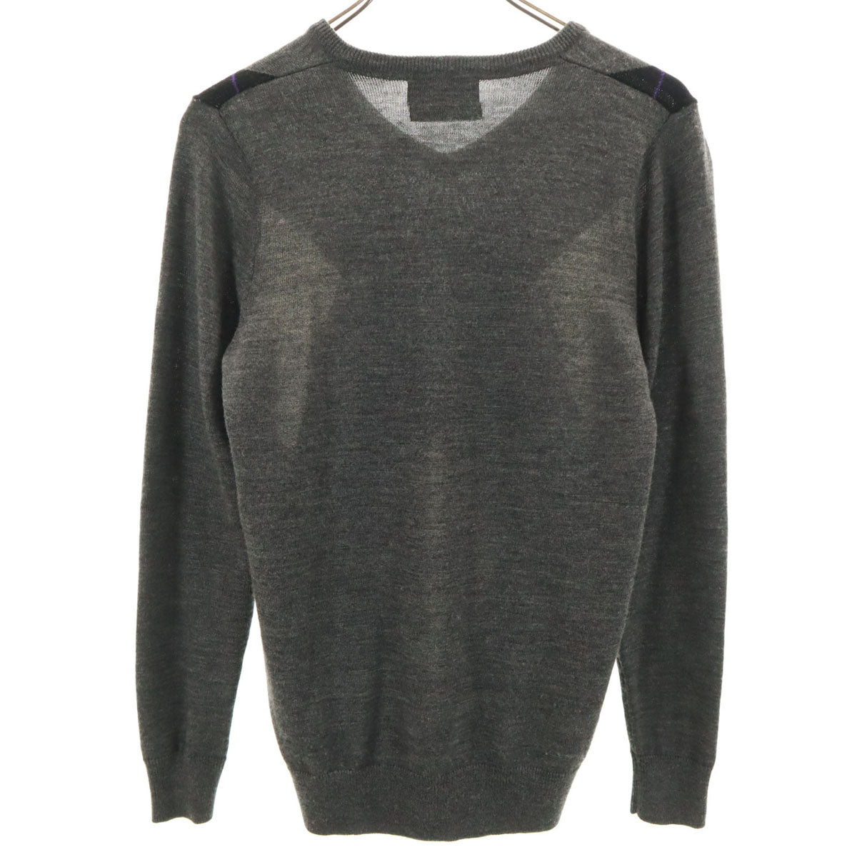 FRED PERRY フレッドペリー アーガイル柄 長袖 Vネック ニット XS チャコールグレー セーター メンズ