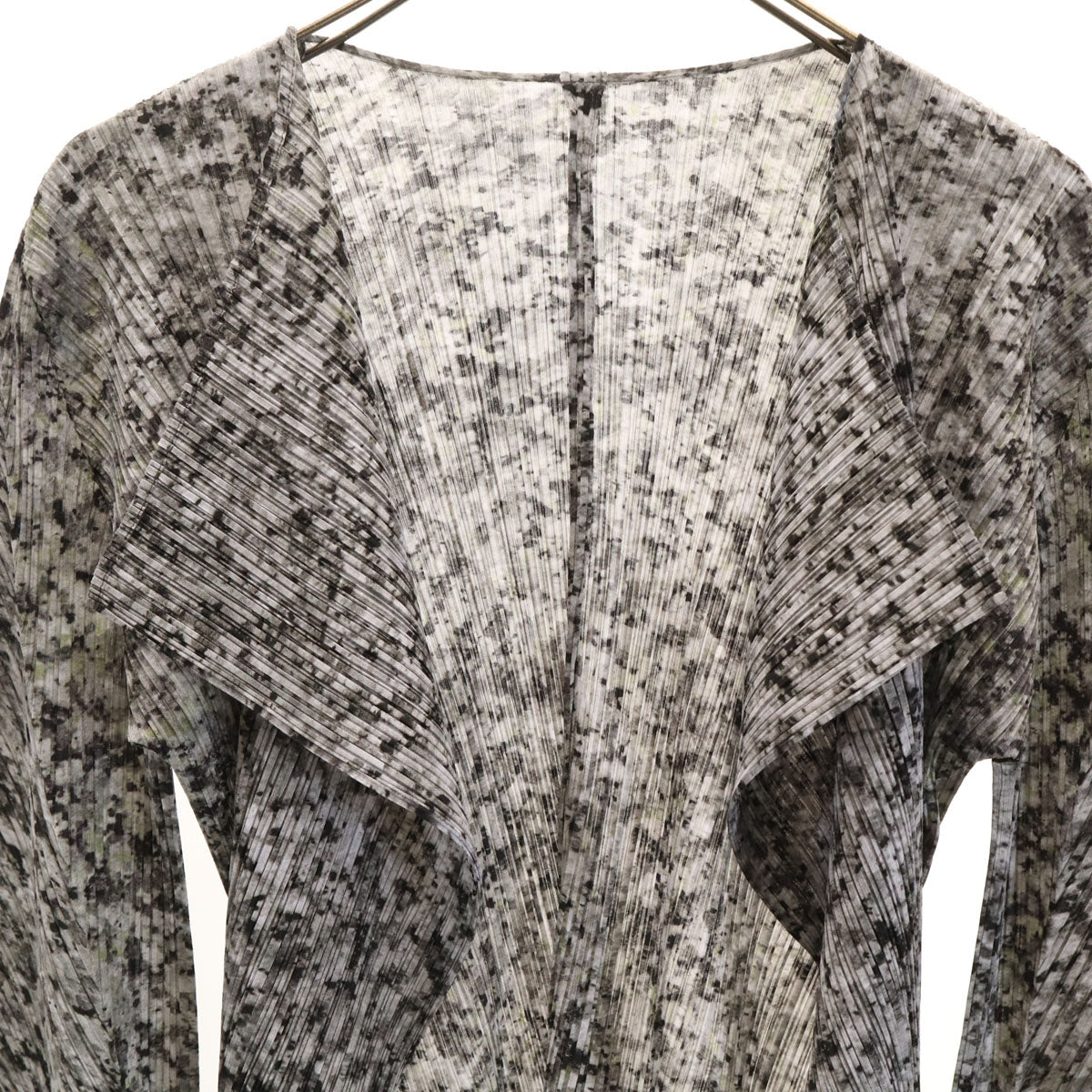 PLEATS PLEASE プリーツプリーズ 日本製 総柄 7分袖 カーディガン 上下 セットアップ 3/4 グレー イッセイミヤケ レディース