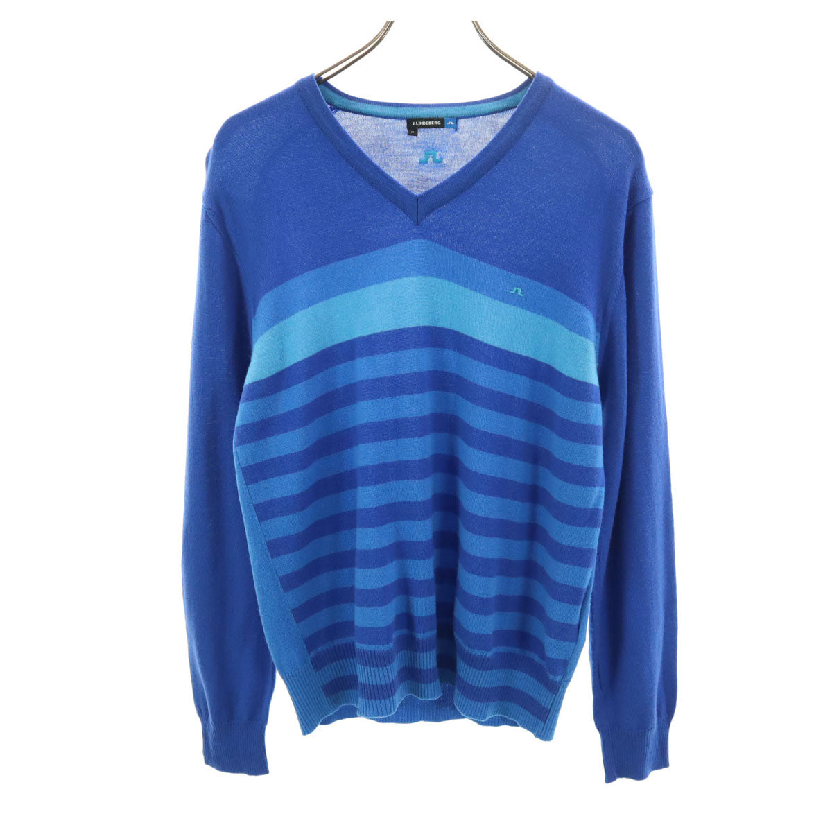 J.LINDEBERG ジェイリンドバーグ ウール ボーダー柄 長袖 Vネック セーター M ブルー系 ニット メンズ