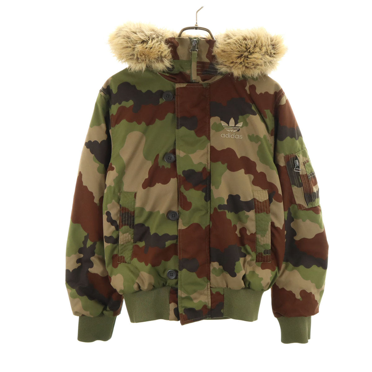 美品 adidas Originals アディダスオリジナルス カモフラ柄 トレフォイルロゴ ボンバー フライトジャケット XS ブラウン 迷彩 メンズ