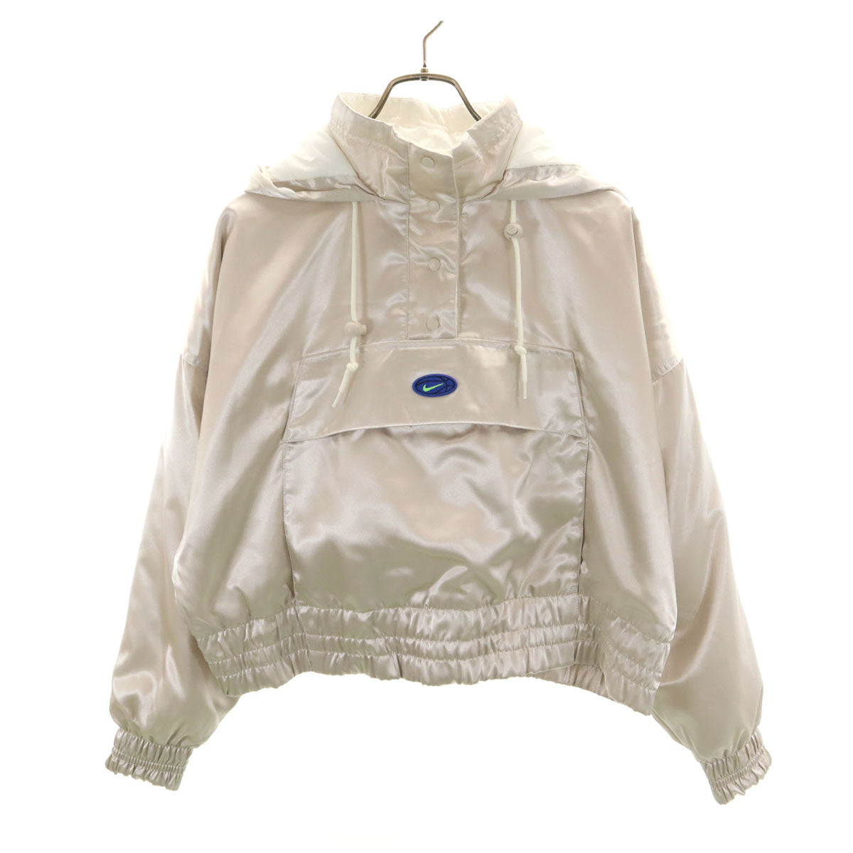 NIKE ナイキ バックロゴ ウーブン アノラックパーカー M アイボリー ジャケット プルオーバー フーディー レディース