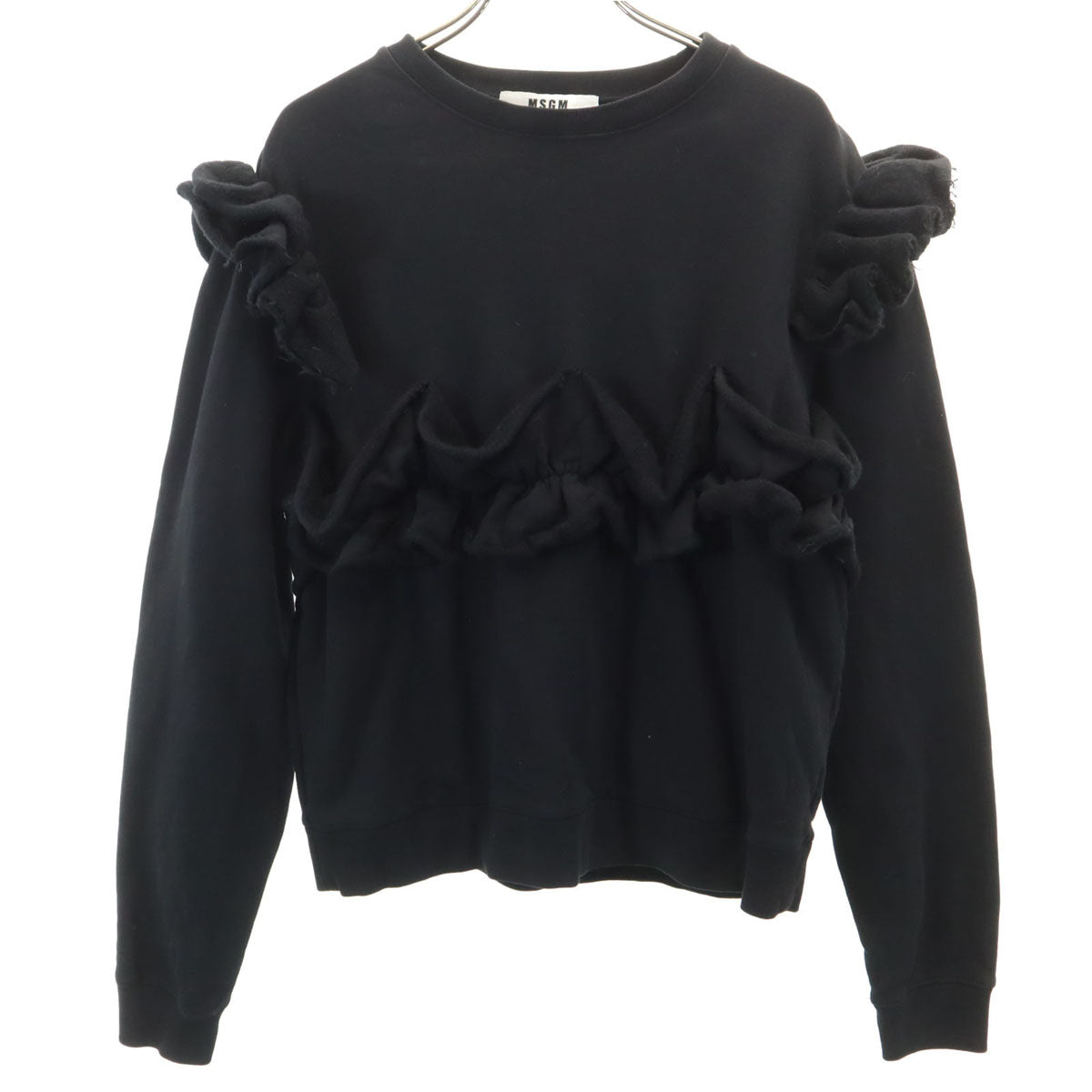 MSGM エムエスジーエム イタリア製 長袖 フリル スウェット トレーナー S ブラック 裏起毛 レディース