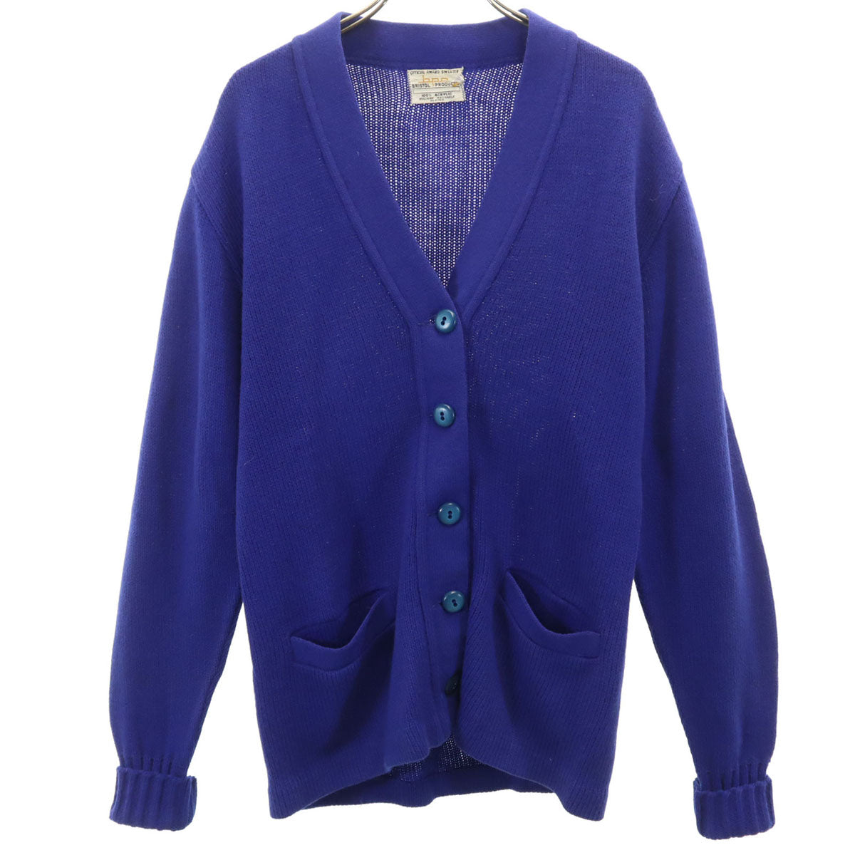bpc BRISTOL PRODUCT COMPANY 70s ヴィンテージ 長袖 Vネック ニットカーディガン 38 青紫 レディース