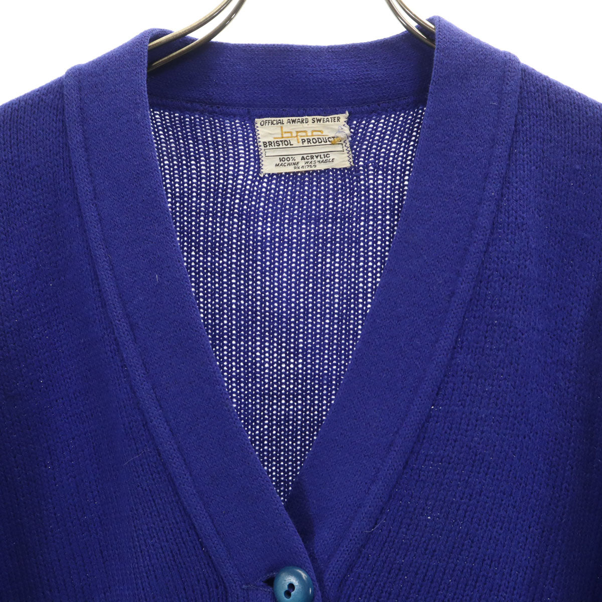 bpc BRISTOL PRODUCT COMPANY 70s ヴィンテージ 長袖 Vネック ニットカーディガン 38 青紫 レディース