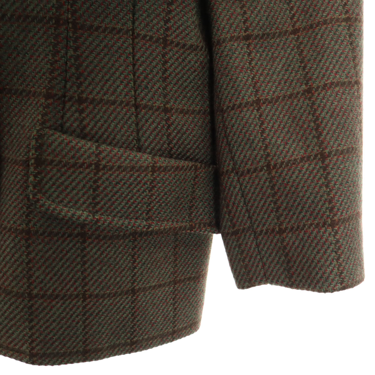 GUCCI グッチ 80s イタリア製 ウール ヴィンテージ オールド チェック柄 スカートスーツ 上下 セットアップ 46 グリーン系 レディース