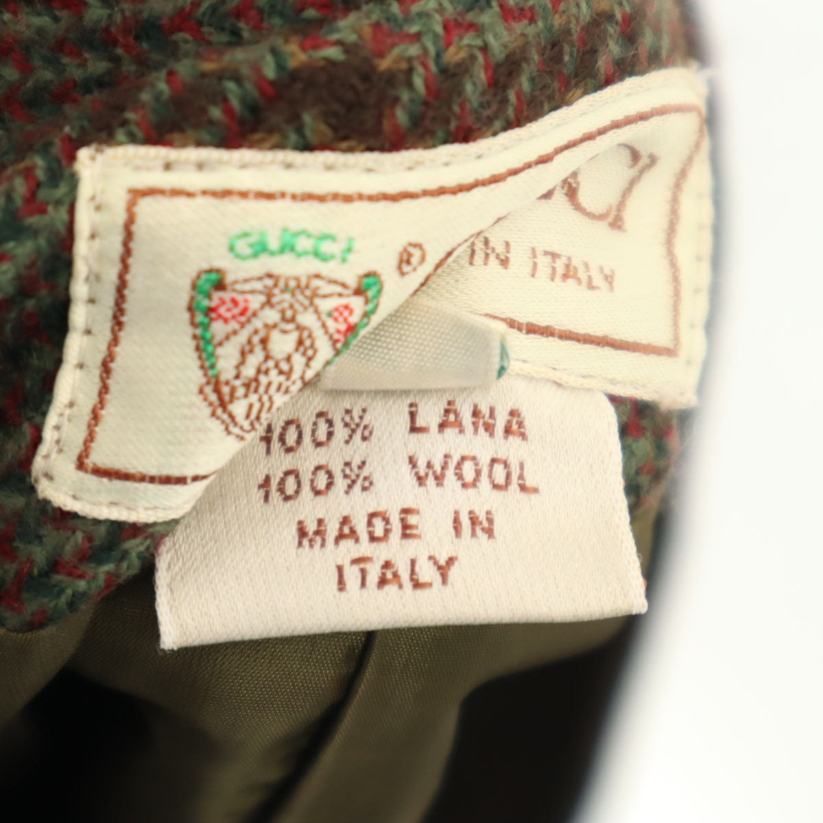 GUCCI グッチ 80s イタリア製 ウール ヴィンテージ オールド チェック柄 スカートスーツ 上下 セットアップ 46 グリーン系 レディース