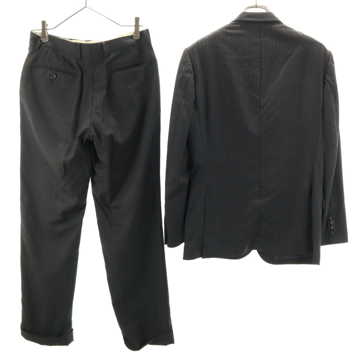 Paul Smith ポールスミス 日本製 ウール ストライプ柄 スーツ 上下 セットアップ M グレー 衣装カバー付き メンズ