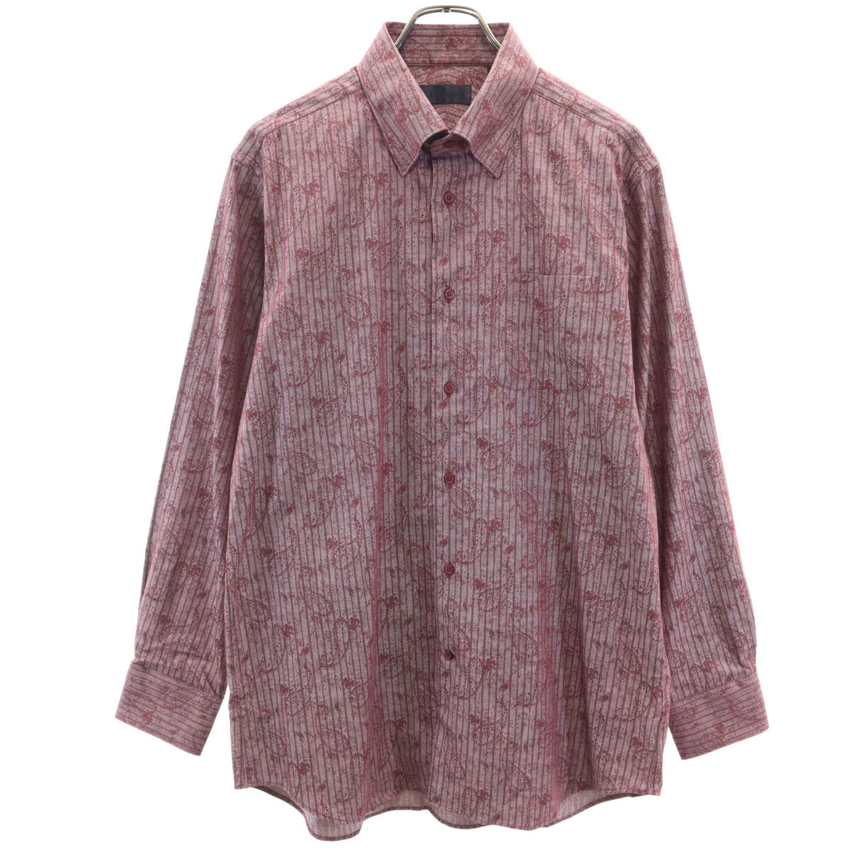 Durban ダーバン 総柄 ストライプ 長袖 シャツ 17/43 レッド系 メンズ