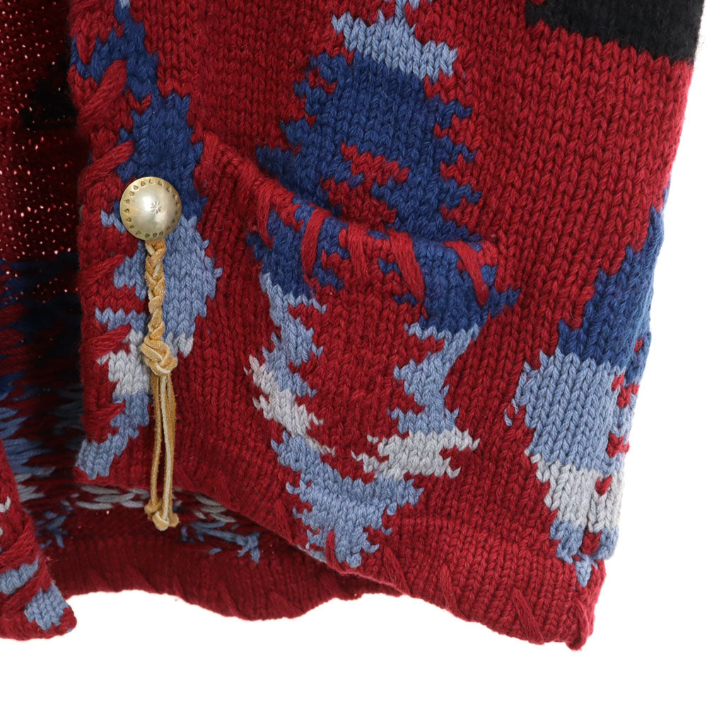 RALPH LAUREN COUNTRY ラルフローレンカントリー 90s ポロカントリー ネイティヴ オールド ネイティブ柄 長袖 ショールカラー カーディガン M レッド系 ニット カウチンセーター メンズ