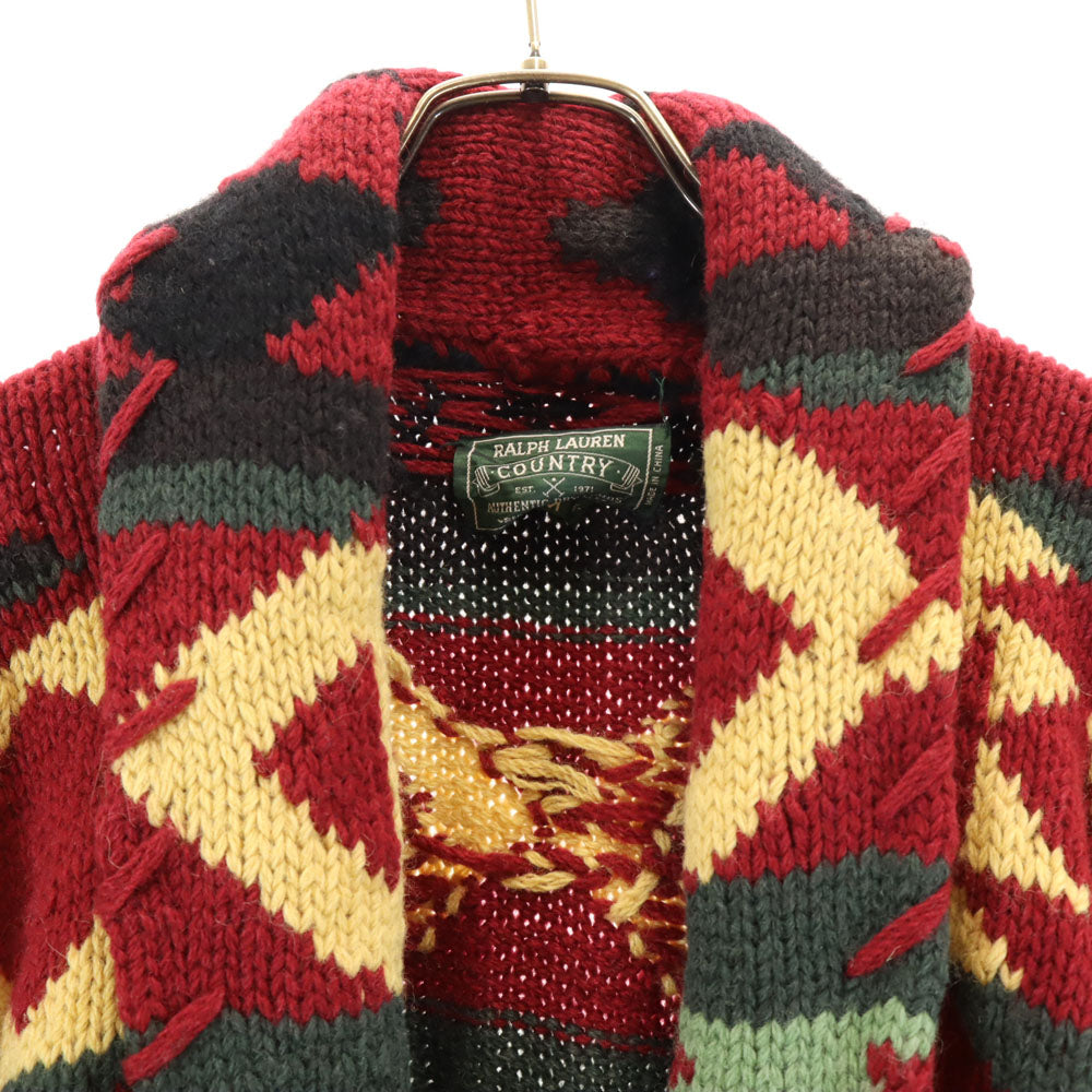 RALPH LAUREN COUNTRY ラルフローレンカントリー 90s ポロカントリー ネイティヴ オールド ネイティブ柄 長袖 ショールカラー カーディガン M レッド系 ニット カウチンセーター メンズ