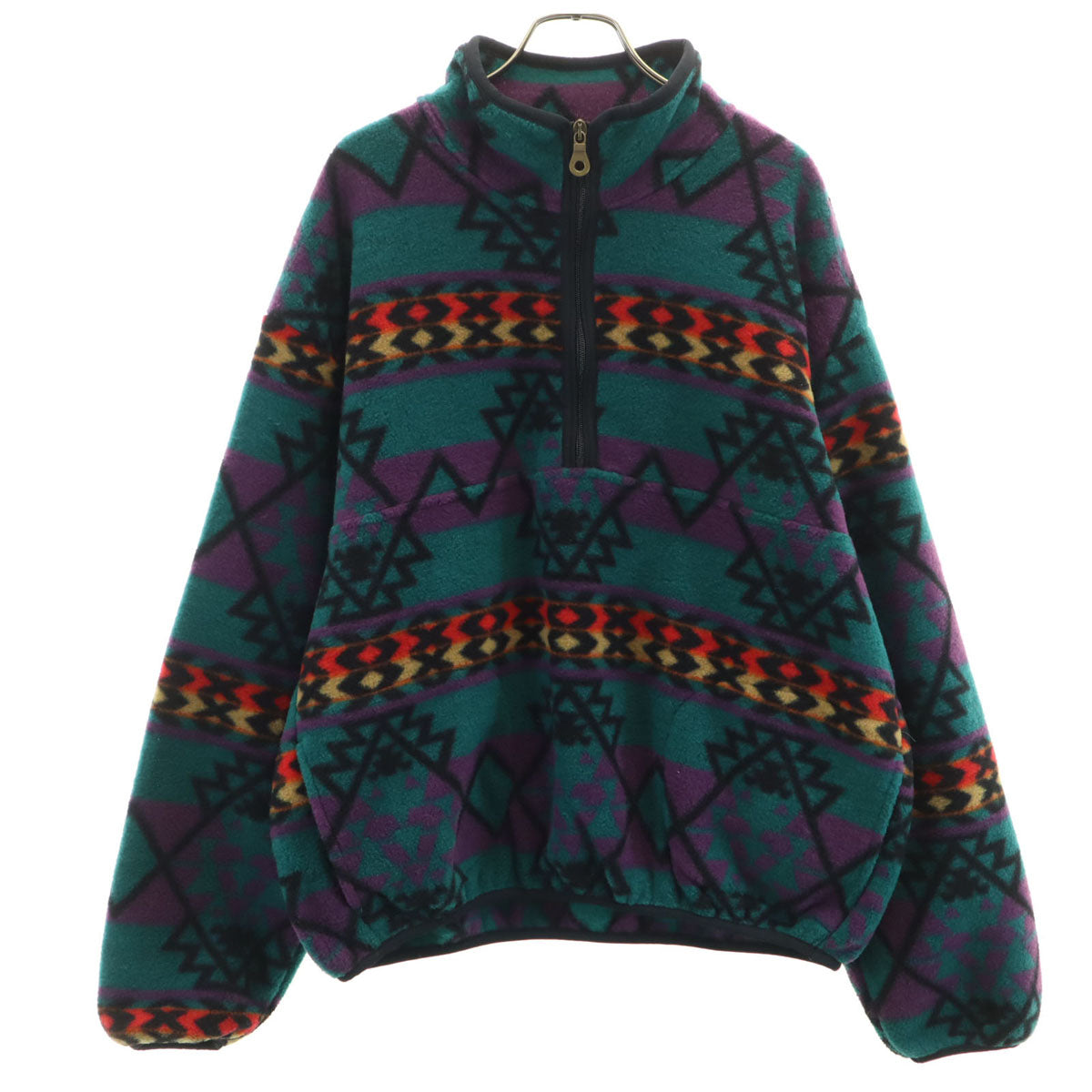 美品 WOOLRICH ウールリッチ 90s オールド USA製 総柄 長袖 フリース ハーフジップ トレーナー L グリーン プルオーバー メンズ