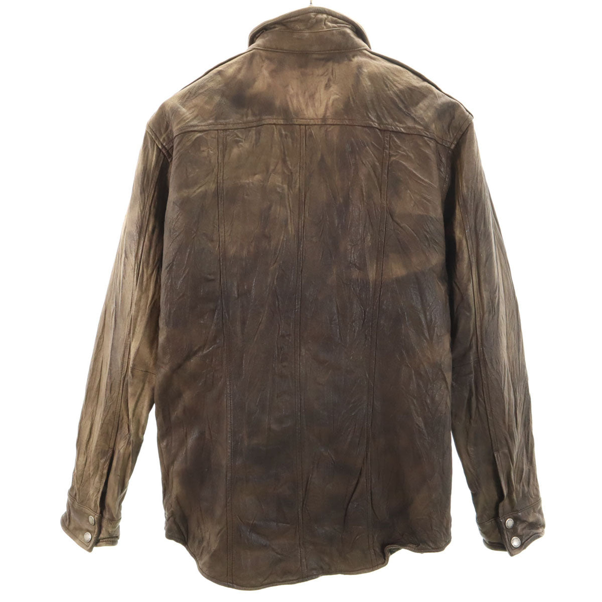 BURBERRY BLACK LABEL バーバリーブラックレーベル シワ加工 レザー シャツジャケット L ブラウン 三陽商会 メンズ