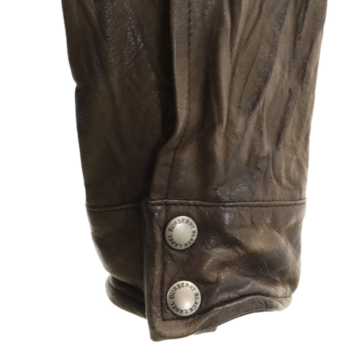 BURBERRY BLACK LABEL バーバリーブラックレーベル シワ加工 レザー シャツジャケット L ブラウン 三陽商会 メンズ