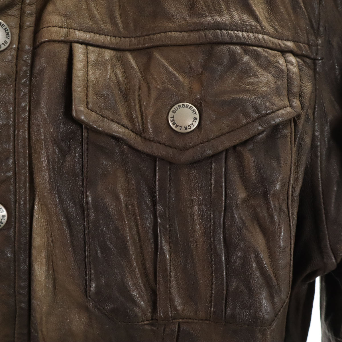 BURBERRY BLACK LABEL バーバリーブラックレーベル シワ加工 レザー シャツジャケット L ブラウン 三陽商会 メンズ