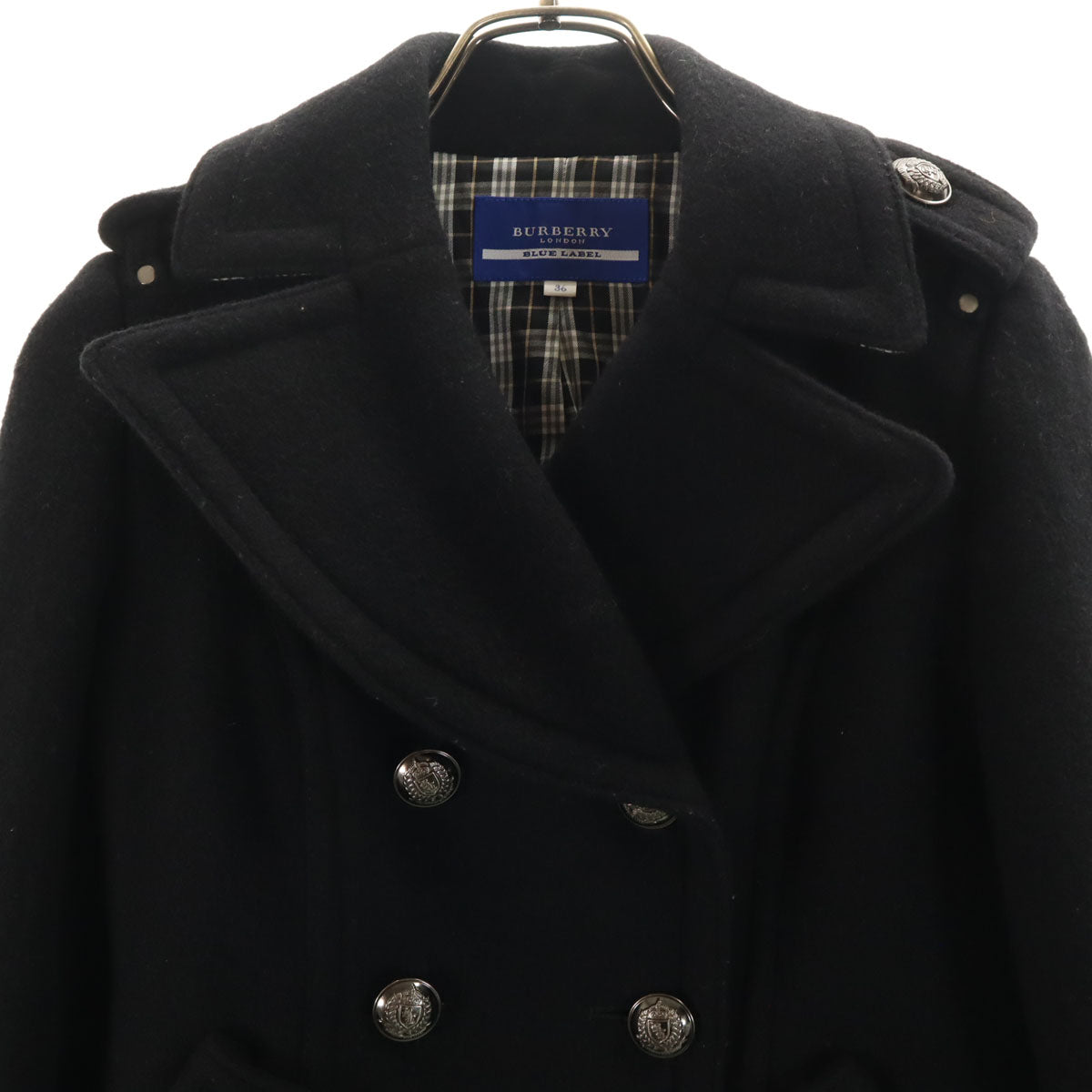 BURBERRY LONDON BLUE LABEL バーバリー ロンドン ブルーレーベル メルトン ピーコート 36 ブラック Pコート 三陽商会 レディース