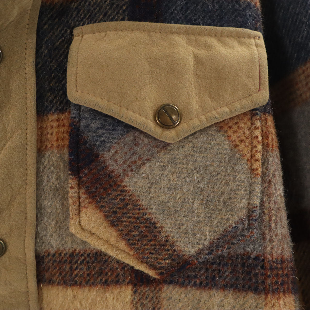 Silton シルトン 70s ヴィンテージ チェック柄 ウール シャツジャケット M ベージュ メンズ