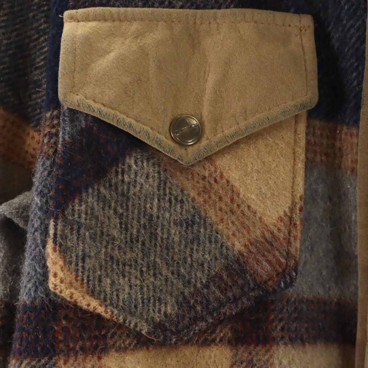 Silton シルトン 70s ヴィンテージ チェック柄 ウール シャツジャケット M ベージュ メンズ